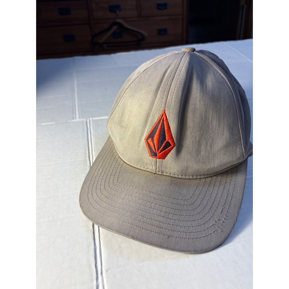 Volcom Stone Snapback Hat Tan Khaki Orange‎ Embroidered Logo Skate Cap Mens
